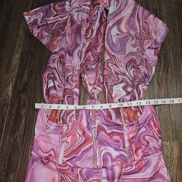 Bardot Retro Tie Dye Mesh Halter Neck Corset Dress SZ L - Picture 12 of 16